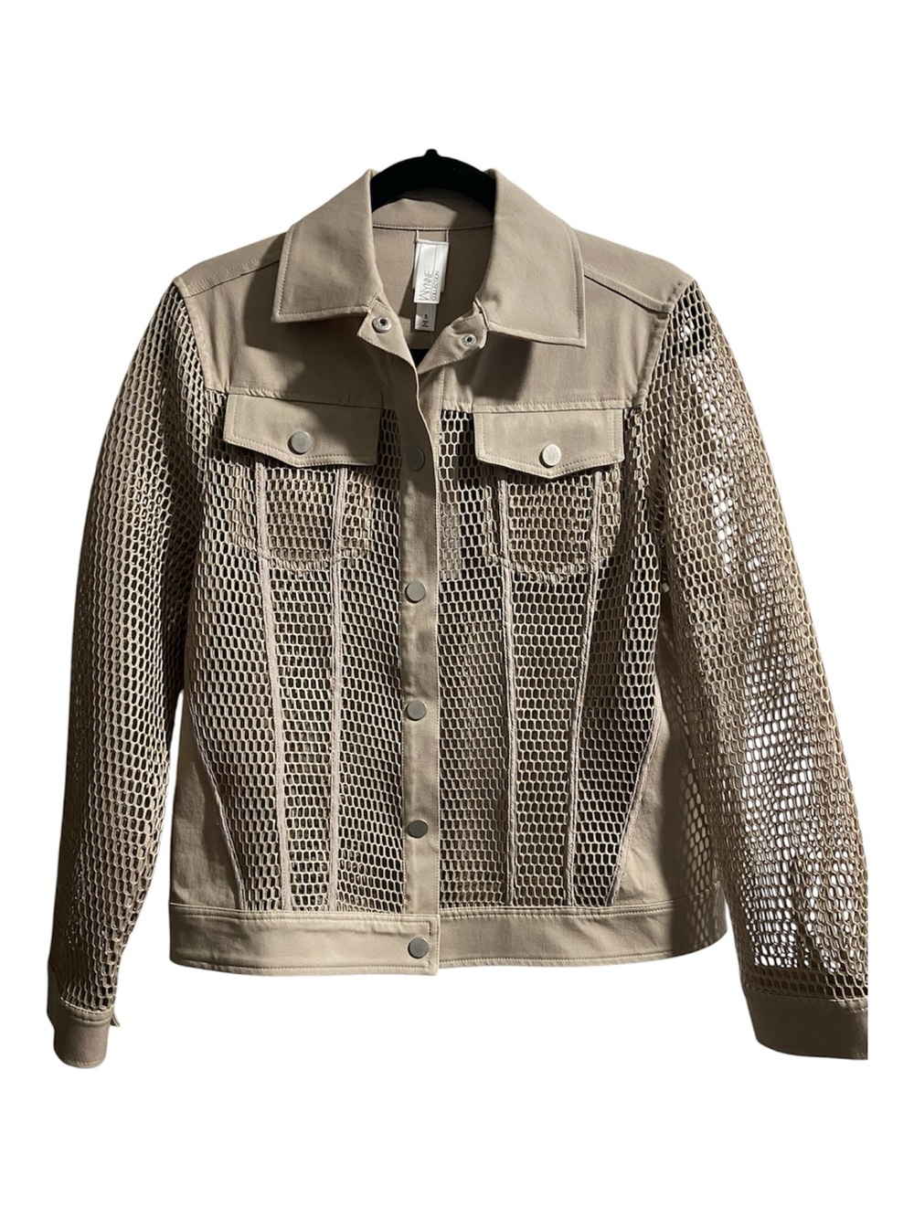 MarlaWynne Mesh Denim Jean Jacket Mixed Media Sand Tan Beige Size Small New